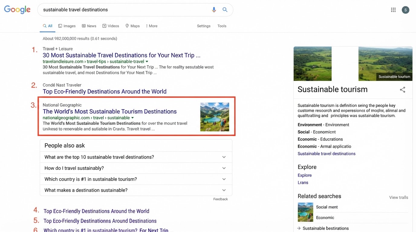Search results page with organic listings and a People Also Ask block